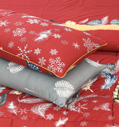 Quilted Reversible Bed Spread Set - Red Stars