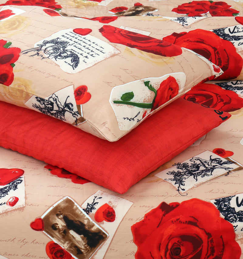 Quilted Reversible Bed Spread Set - Red Rose