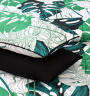 Quilted Reversible 350 GSM Bed Spread Set - GREEN & WHITE LEAVES