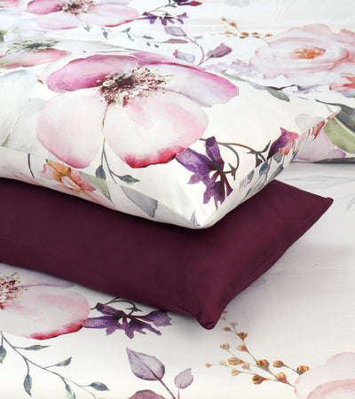4 Pillows Digital Satin Bed Sheet - Purple Snow
