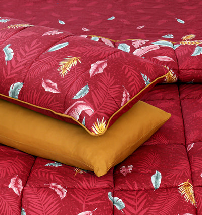 Quilted Reversible Bed Spread Set - Cranberry Feathers