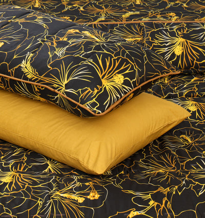 Quilted Reversible Bed Spread Set - Stencil Gold