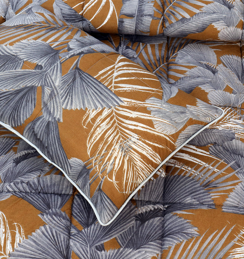 3 Pcs Quilted Reversible Bed Spread Set - Banana Trees