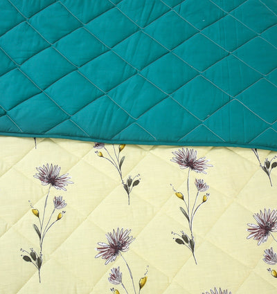 Quilted Reversible Summer Bed Spread Set - Yellow Queen