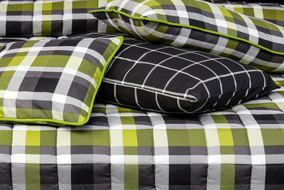 8 PCs Bed Spread Set - Checkered Green