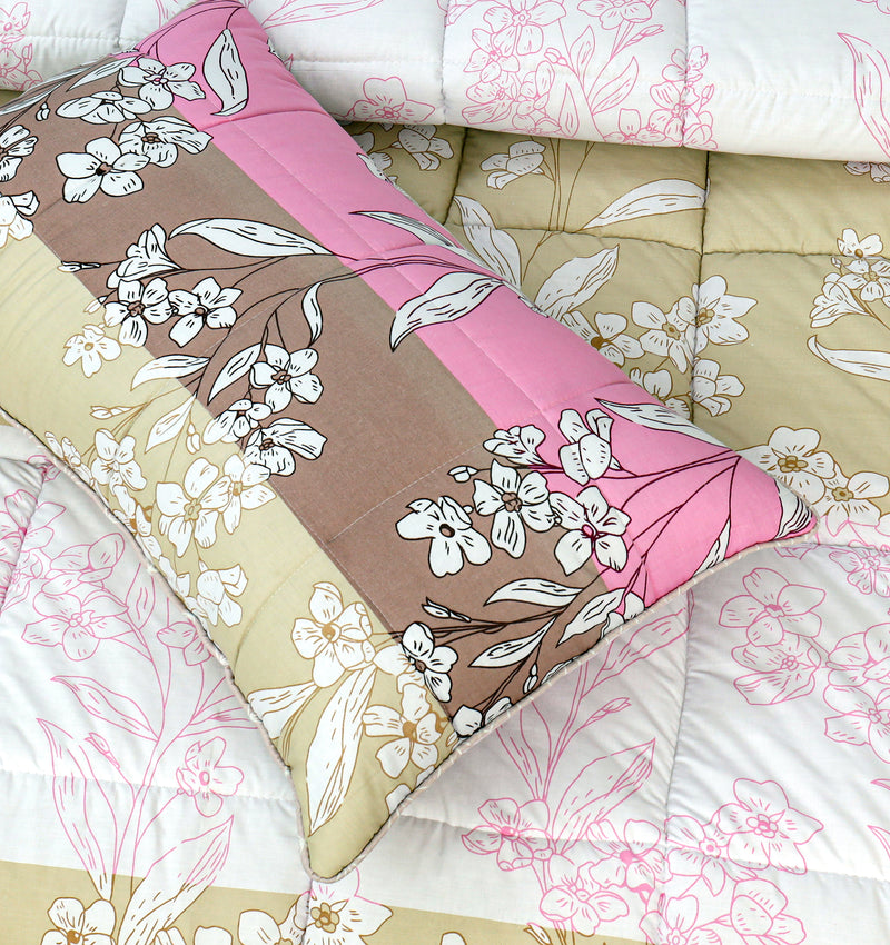 4 Pcs Quilted Reversible Bed Spread Set - Golden Pink