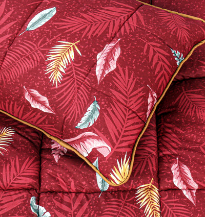 Quilted Reversible Bed Spread Set - Cranberry Feathers