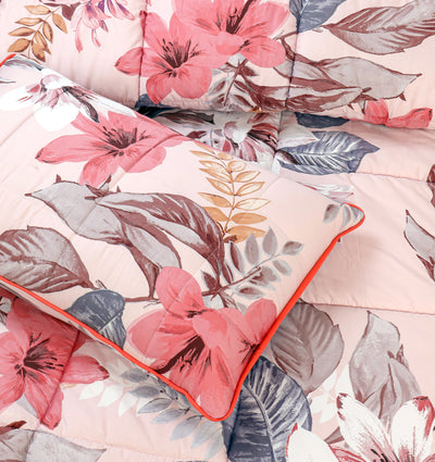Quilted Reversible Bed Spread Set - Peach Orchid