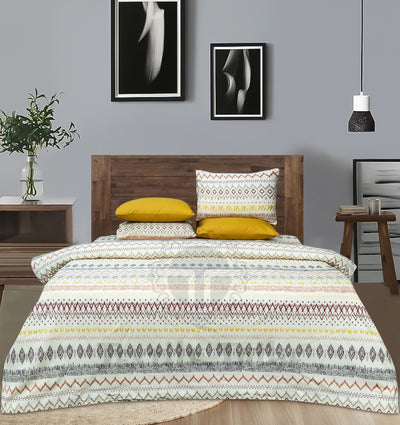 4 Pillow Digital Cotton Bed Sheet - Mustard Tribal