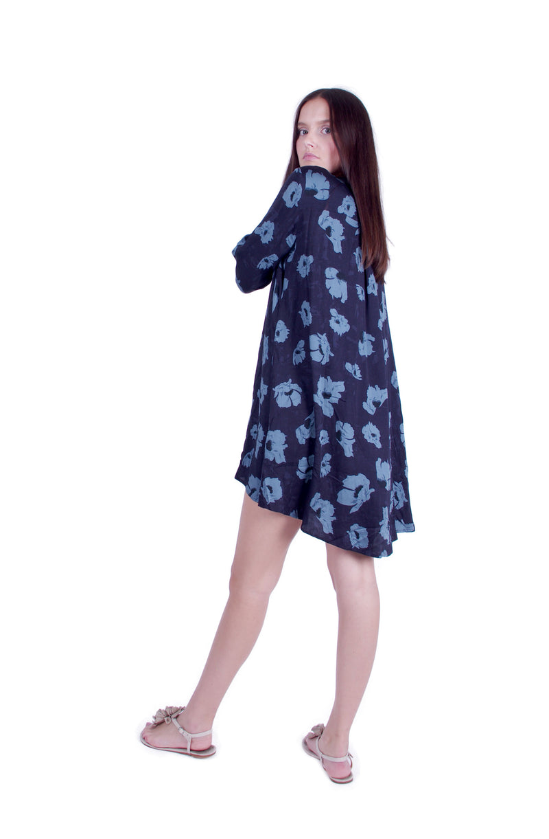 Printed Long Top with Sleeves - Blue Floral