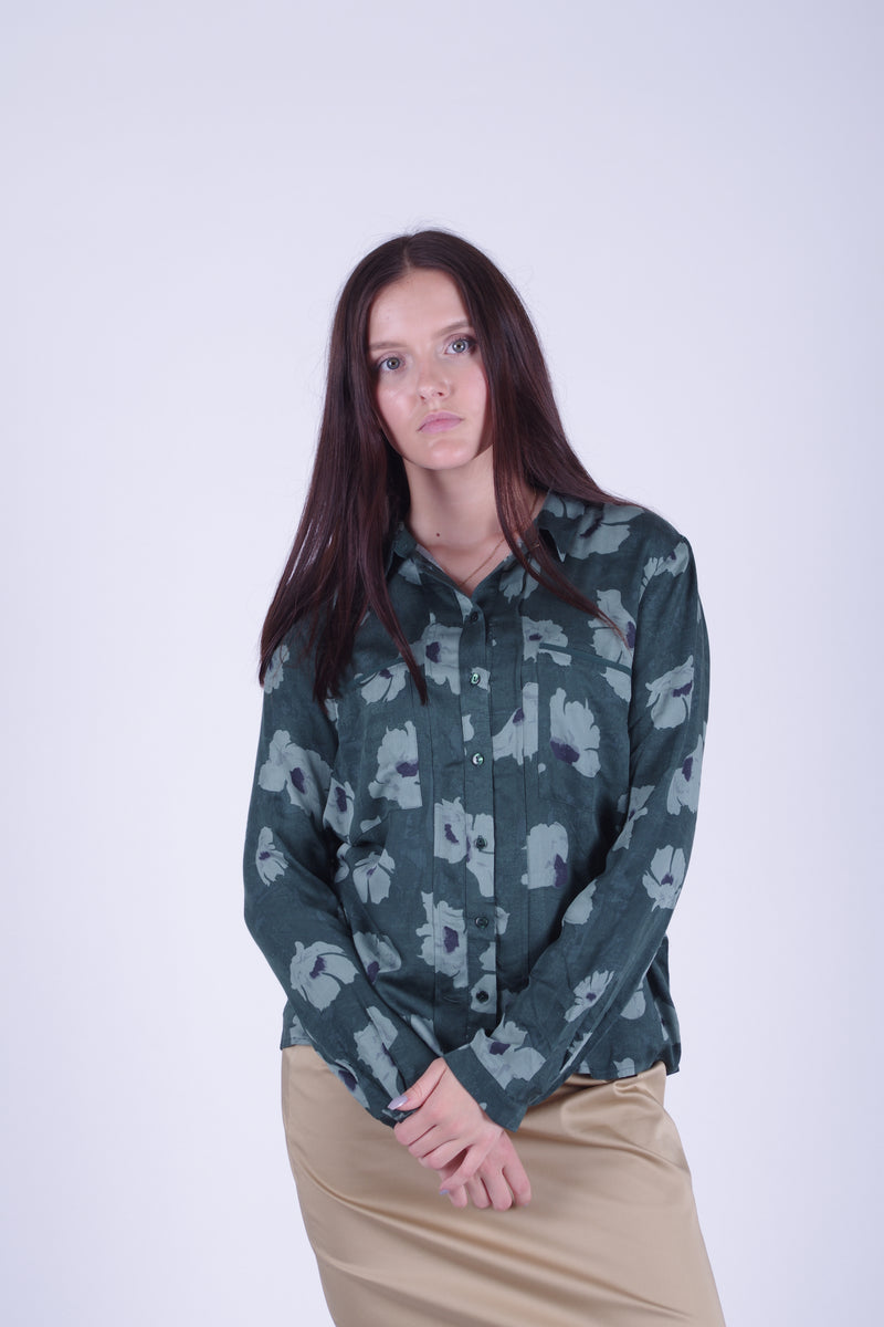 Printed Top with Sleeves - Green Floral