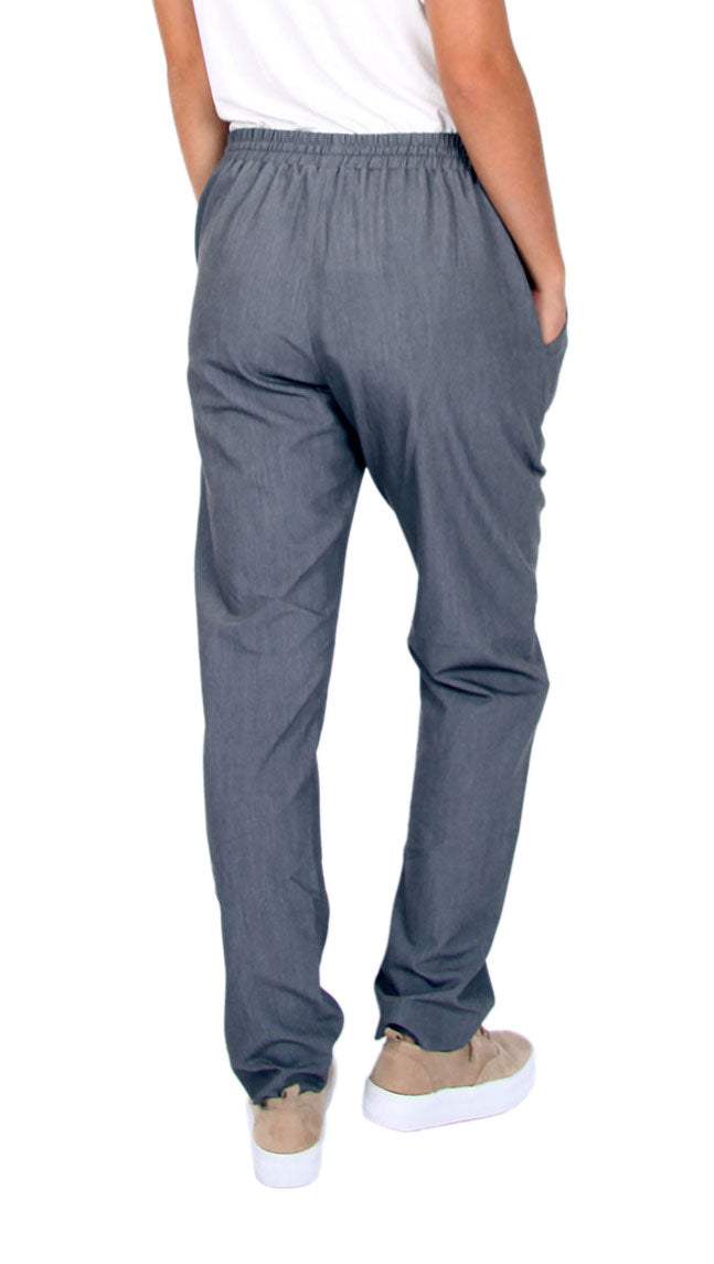 Straight Linen Blend Trouser - Grey